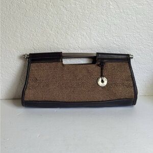 The Sak Tan And Brown Woven Small Handbag Metal Handles Cloth Clutch